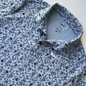 Nike Dri-FIT Tour Polo Blue Print Golf Shirt Mens Small Performance Top POA OLC